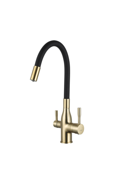 Смеситель для кухни фильтр сатин золотой черный FRAP F4396-3