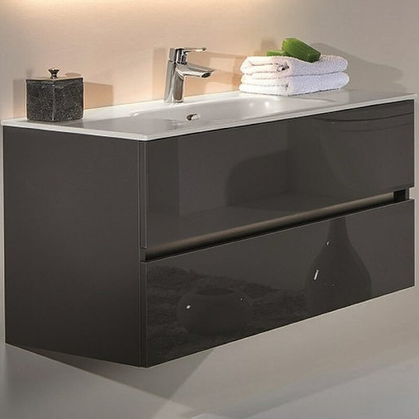 Тумба без раковины Vallessi 120*46cm АНТРАЦИТ глянец 2 полки