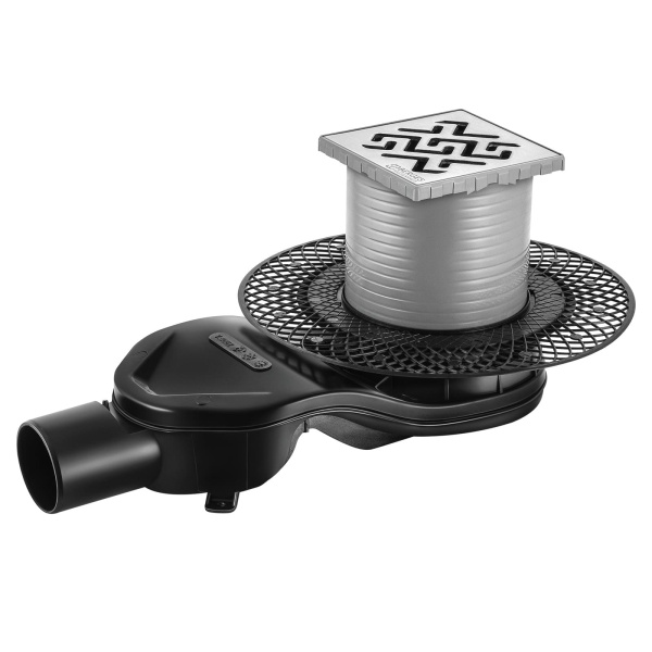 Трап BERGES водосток PLATZ Antik 100х100, Хром матовый, S-сифон D50 H60 боковой