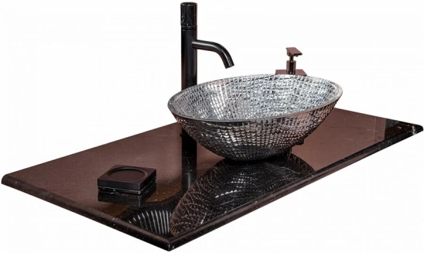 Столешница мрамор 111см Nero Marquina для раковин хрусталь, LV-204