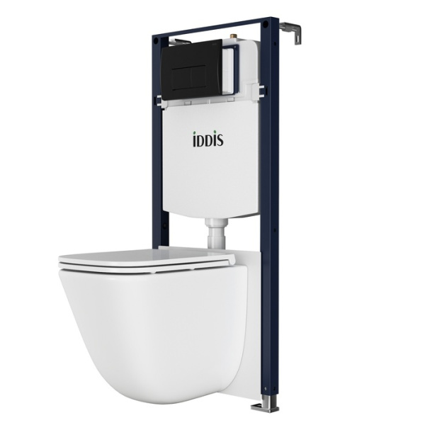 Комплект 3в1: подвесной унитаз, инсталляция и черная клавиша смыва, Basic, IDDIS, BASTQ02i73