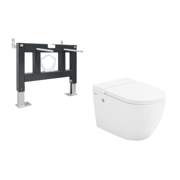 Комплект ABBER подвесной унитаз Bequem AC1108P белый с импульсным смывом с инсталляцией AC0101P