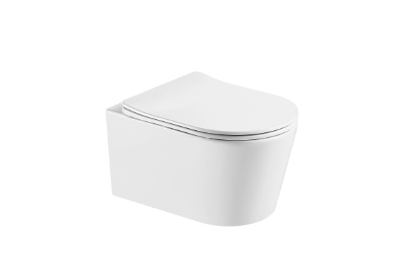 Унитаз подвесной безободковый Aquatek ОБЕРОН , 531*360*344 мм, смыв TORNADO, горизонтальный выпуск, тонкое сиденье с механизмом плавного закрывания, крепеж AQ1365T-00