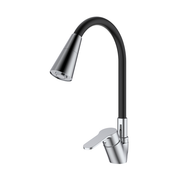 Смеситель Splenka S07.43 для кухни высокий гибкий поворотный излив, хром
