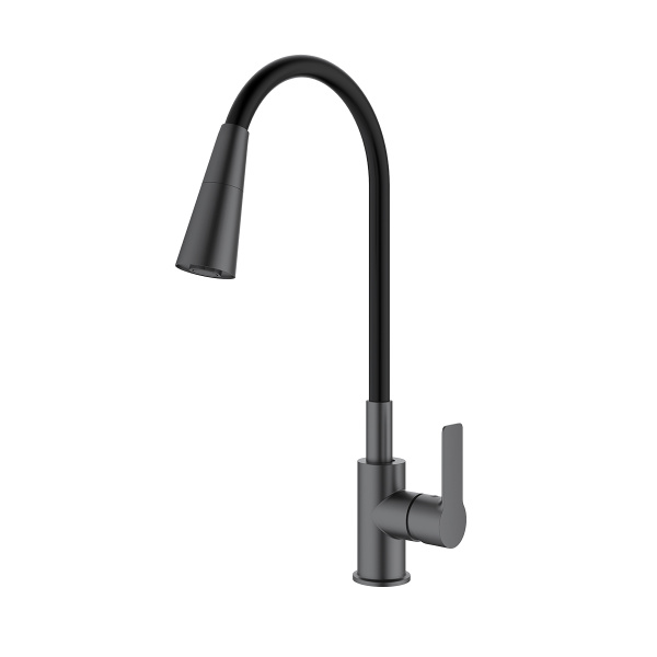 Смеситель Splenka S06.43.09 для кухни высокий гибкий поворотный излив, графит