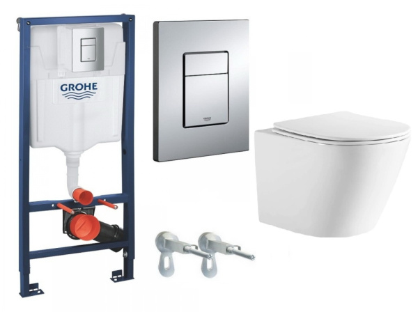 Инсталляция Grohe Rapid SL с подвесным унитазом Aquatek ЛИБЕРТИ с микролифтом, панель смыва