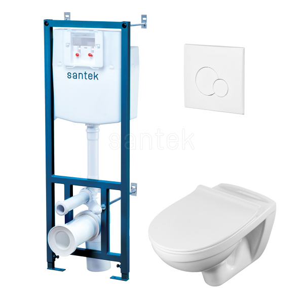 Пэк Santek "Бореаль" rimless подвесной, безободковый унитаз с тонким сиденьем, инсталляция, панель белого цвета () 1.WH50.1.832