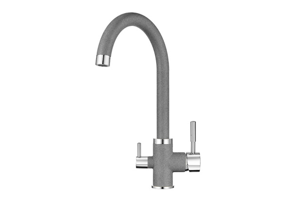 Смеситель для кухни однорыч. ГРАФИТ, с подкл. для питьевой воды, черно-сер., GRANULA