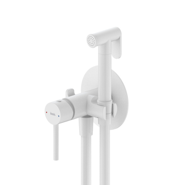 Встраиваемый смеситель с гигиеническим душем, белый матовый, IDDIS, 005WTR0i08