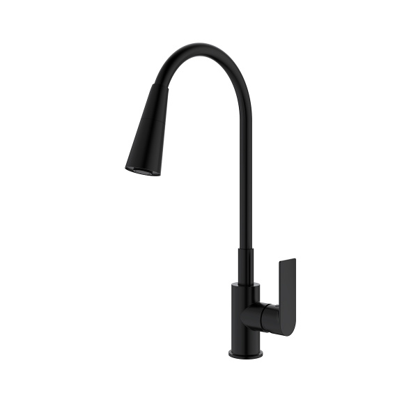 Смеситель Splenka S05.43.06 для кухни высокий гибкий поворотный излив, черный