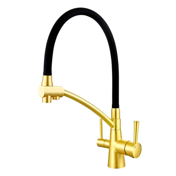 Смеситель Raglo R80.621.06 для кухни с подключением к фильтру съёмный гибкий излив, светлое золото