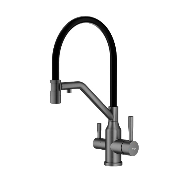 Смеситель Raglo для кухни с подключением к фильтру съёмный гибкий излив с магнитным фиксатором, графит R81.62.09