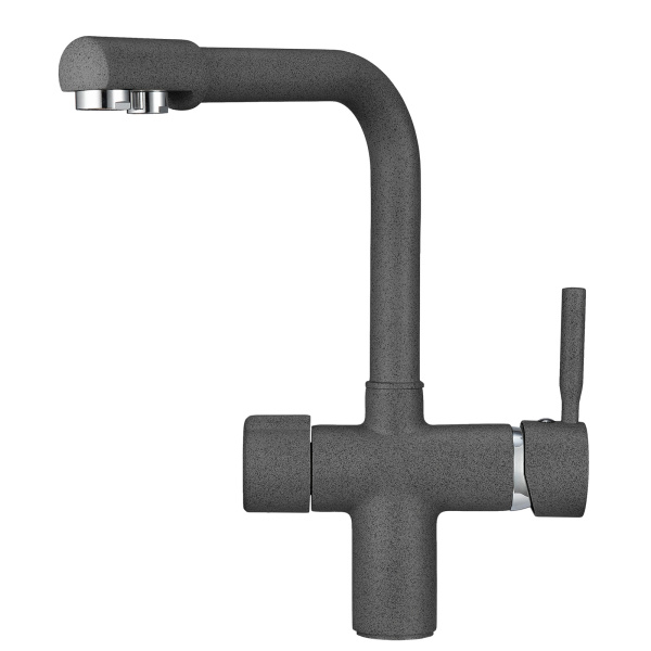 Смеситель для кухни однорыч. ГРАФИТ, с подкл. для питьевой воды, черно-сер., GRANULA