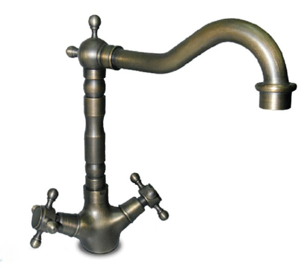 Смеситель для кухни  Ретро двухвентильный (бронза)