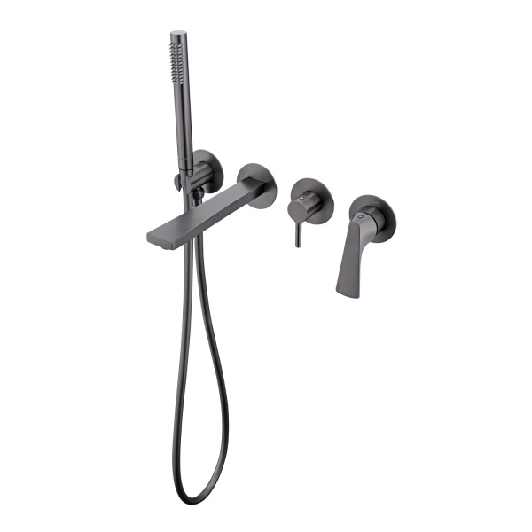 Смеситель Raglo для ванны и душа встраиваемый излив монолитный 20 см, графит R07.32.09