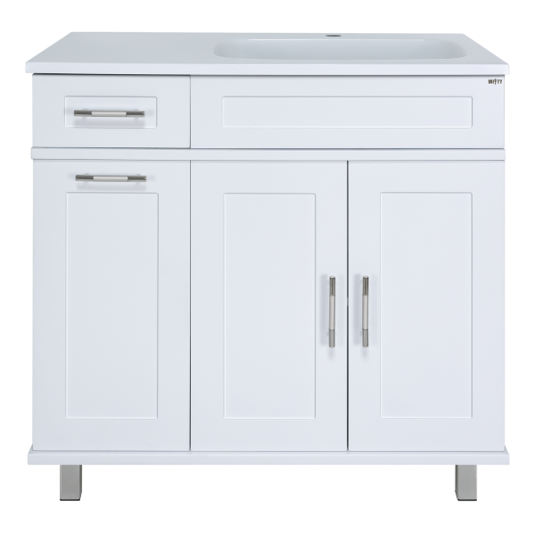 Тумба напольная Купер - 90 с Б/К правая белая + раковина