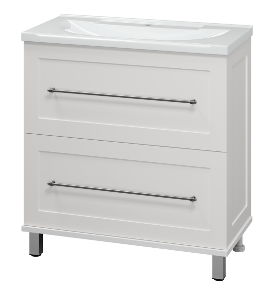 Марта - 80 Тумба напольная белая эмаль (глянец) + раковина