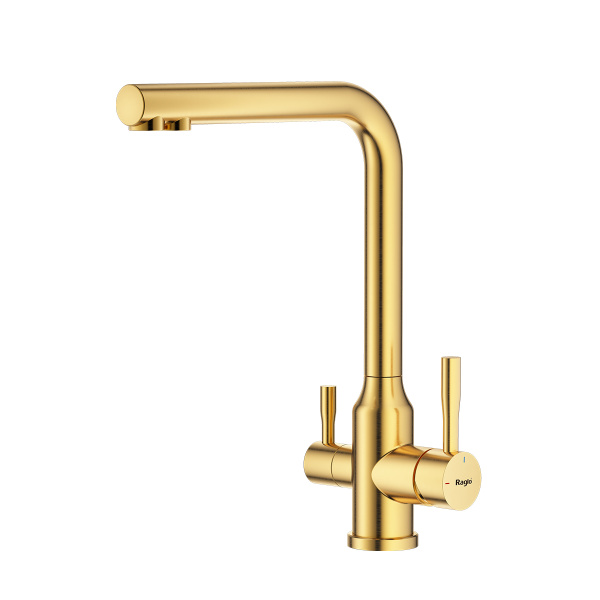 Смеситель Raglo для кухни с подключением к фильтру излив поворотный, сатин золотой R81.61.03