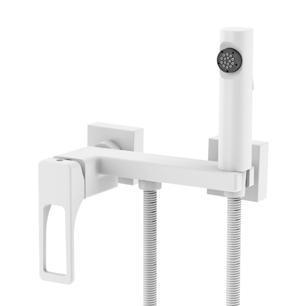 Смеситель Splenka настенный с гигиеническим душем белый