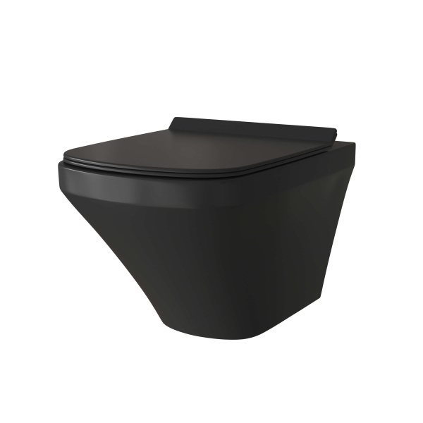 Унитаз подвесной Grossman (540х370х365) безободковый,черный матовый с тонкой крышкой GR-4440BMS