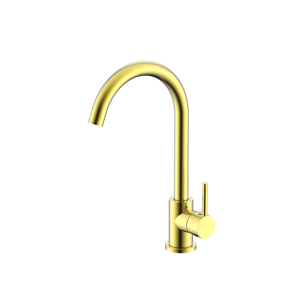 Смеситель Splenka S201.40.03 для кухни высокий С-образный поворотный излив, сатин золотой