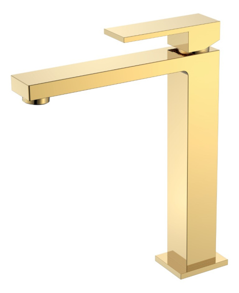 Смеситель для умывальника высокий Qubic Shine Gold