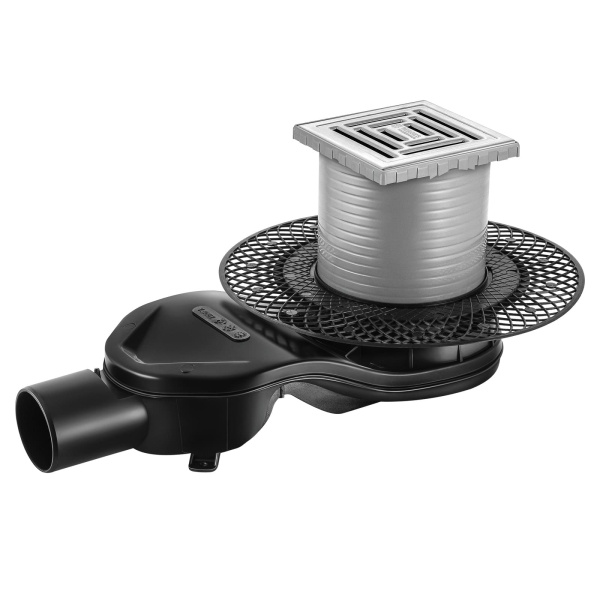 Трап BERGES водосток PLATZ Uno 100х100, Хром матовый, S-сифон D50 H60 боковой