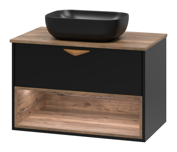 Тумба под раковину Brevita Bergen 80 с подсветкой подвесная (черная)