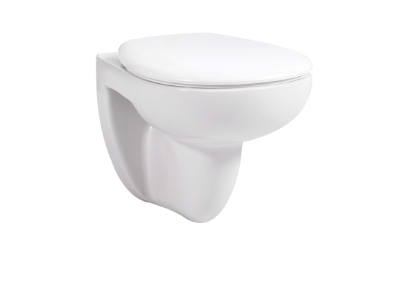 Унитаз подвесной безободковый AQUATEK КАИР 525*365*380 мм, горизонтальный выпуск, тонкое сиденье с механизмом плавного закрывания, крепеж AQ1170-00