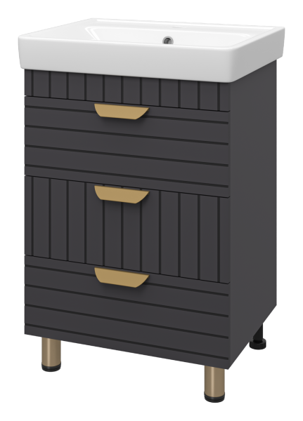 Тумба с 3 ящ. напольная, графит + раковина GLOSTER - 60 