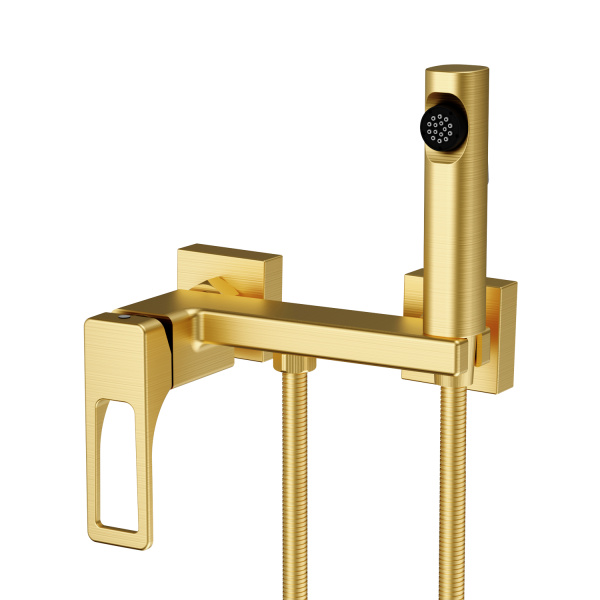 Смеситель Splenka S55.51.03 с гигиеническим душем настенный , сатин золотой