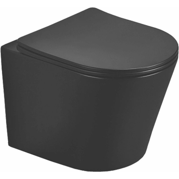 Унитаз подвесной Azario Teramo 480х365х360 безободковый, в комплекте с сидением микролифт, черный матовый (AZ-053E-R-MB SP)