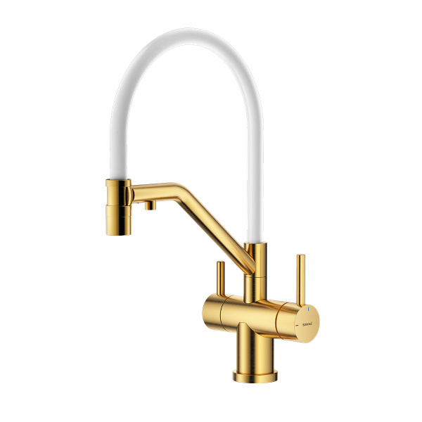 Смеситель Splenka S70.62.03 для кухни с подключением к фильтру съёмный гибкий излив с магнитным фиксатором, сатин золотой