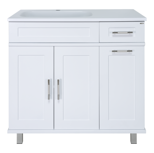 Тумба напольная Купер - 90 с Б/К левая белая + раковина