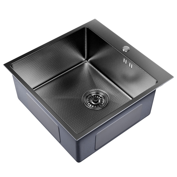 Мойка настол.монтаж 50х50 (3,0) вып 3 1/2  MIXLINE PRO 20см с сифоном (черный графит НАНО декор)