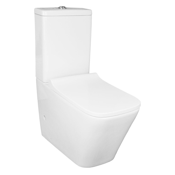 Унитаз-компакт Azario Quadro 605x340x810 напольный, безободковый с сидением микролифт и арматурой, белый (AZ-2175)