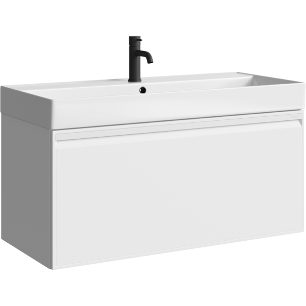 Подвесная тумба 100 см с одним ящиком в белом цвете,