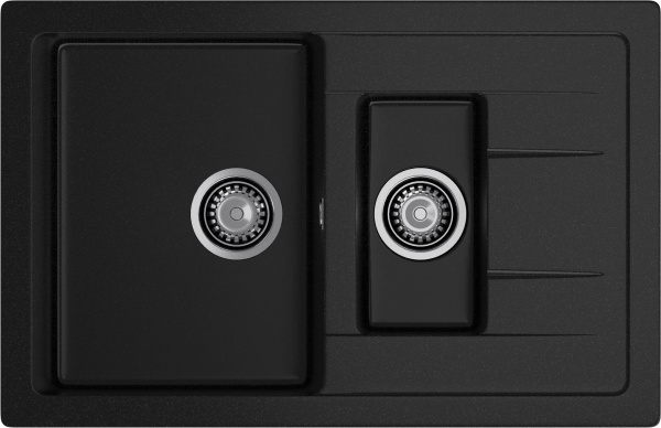 GRANFEST Мойка композит QUADRO GF-Q--775KL 1.5-чаш+крыло 775*500мм   черный арт.GF-