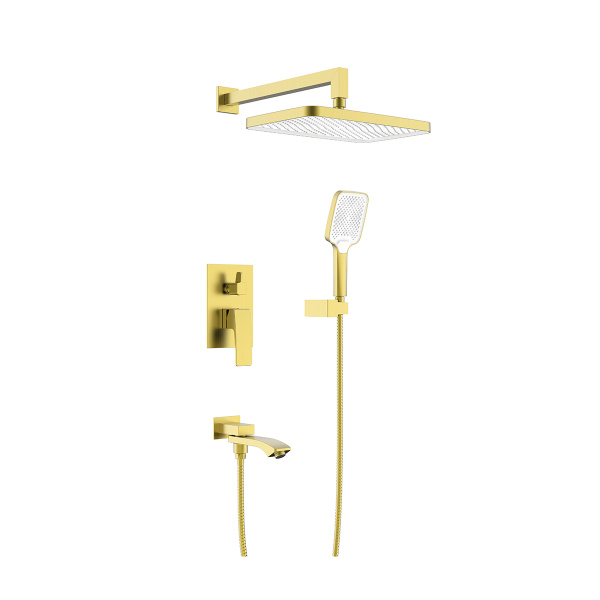 Душевая система Raglo для ванны и душа встраиваемая на 3 режима излив поворотный 20 см, сатин золотой R01.27.03