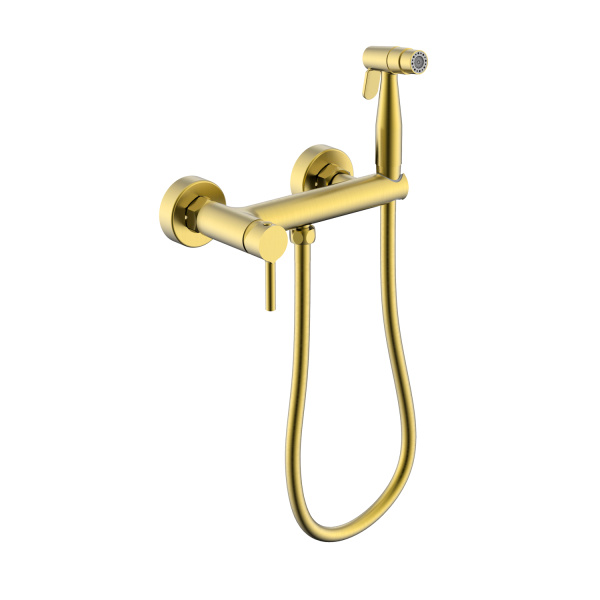 Смеситель Raglo R20.51.03 с гигиеническим душем настенный , сатин золотой