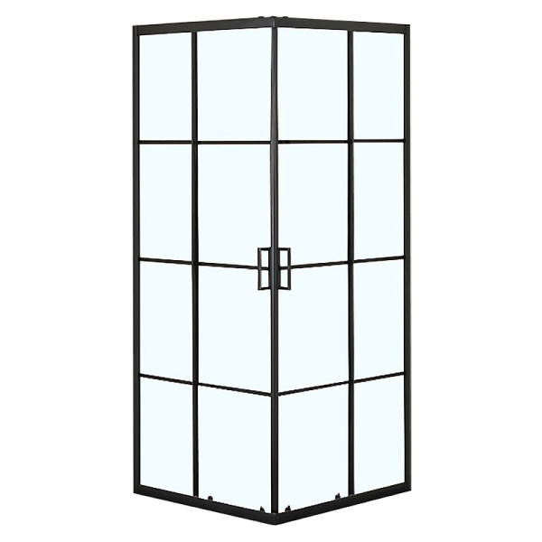 Душевое ограждение Loranto 90x90x190 раздвижная дверь, прозрачное стекло "Лофт клетка" 6 мм, профиль черный матовый (CS-211F-90) 