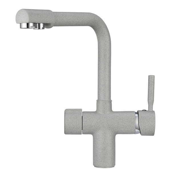 Смеситель для кухни однорыч. БАЗАЛЬТ, с подкл. для питьевой воды, сер., GRANULA