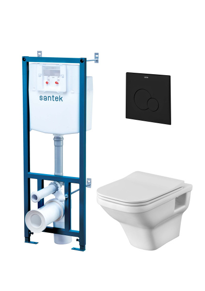 ПЭК Santek Лайн 1WH501778 подвесная чаша безободковая + инсталляция + сиденье тонкое, микролифт +панель черная