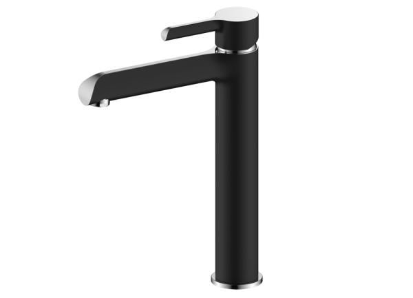 Смеситель для раковины высокий/чёрный/хром