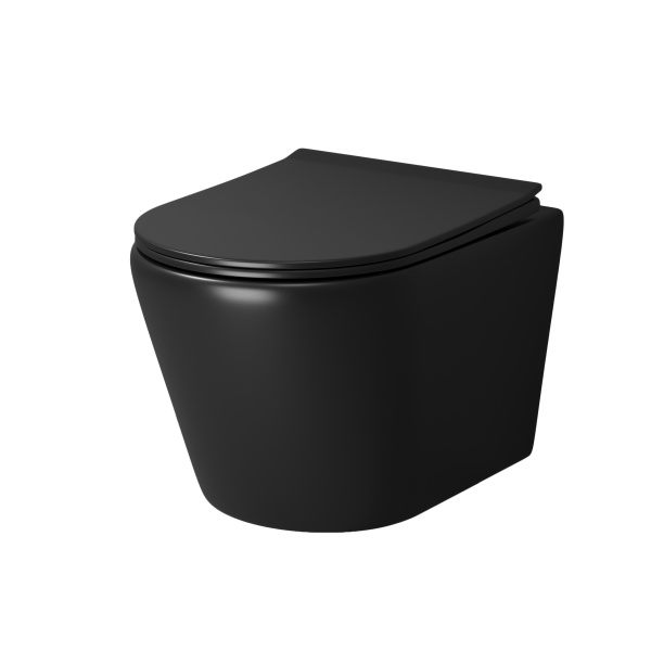 Унитаз подвесной Grossman Fly (520х360х350) безободковый,черный матовый с тонкой крышкой, GR-4478BMS