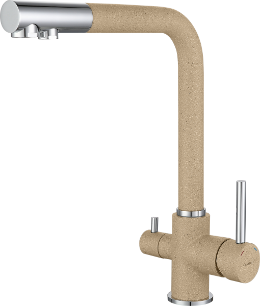 Смеситель для кухни, Г-обр. D-35мм с краном питьевой воды (песочный) GF
