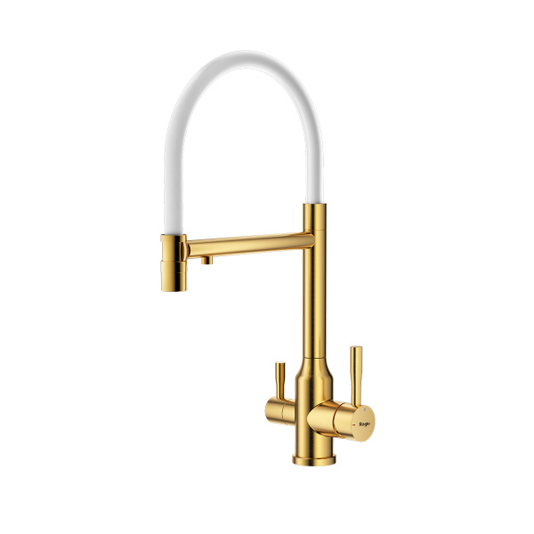 Смеситель Raglo для кухни с подключением к фильтру съёмный гибкий излив с магнитным фиксатором, сатин золотой R81.63.03