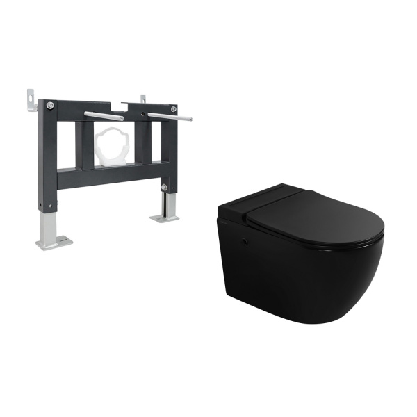 Комплект ABBER подвесной унитаз Bequem AC1108PMB белый с импульсным смывом с инсталляцией AC0101P