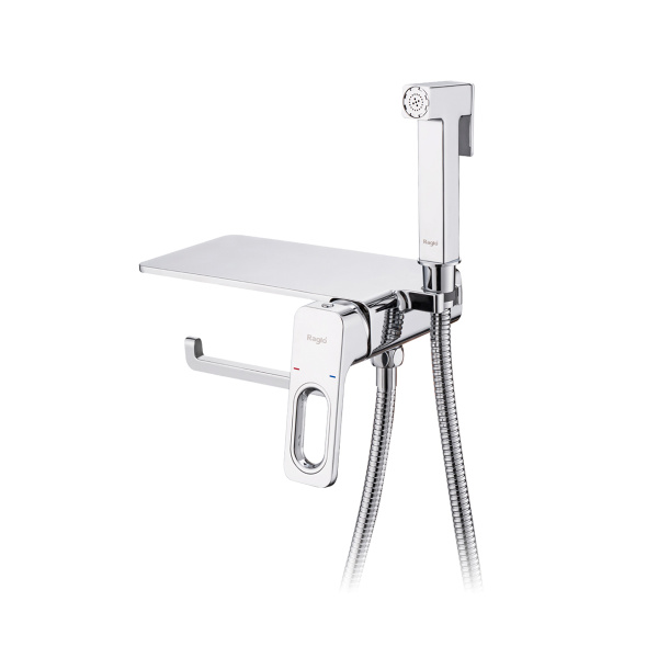 Смеситель Raglo с гигиеническим душем встраиваемый с полкой и держателем бумаги, хром R51.55