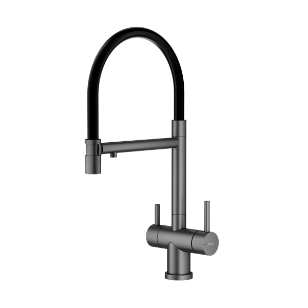 Смеситель Splenka S70.63.09 для кухни с подключением к фильтру съёмный гибкий излив с магнитным фиксатором, графит